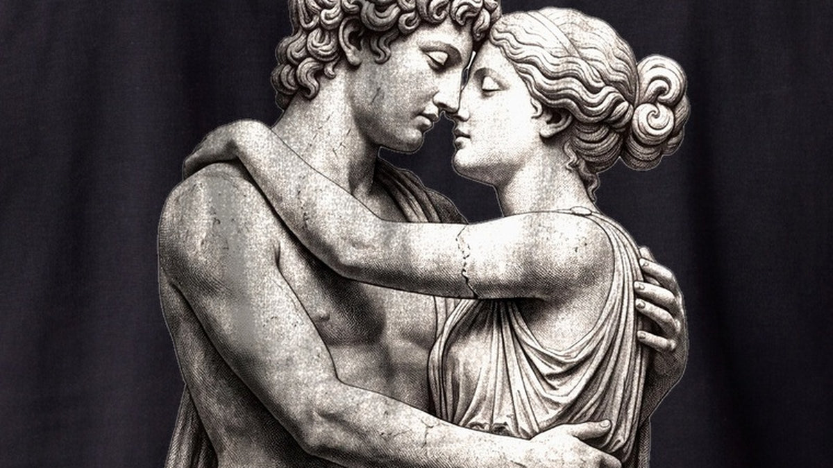 Close detail of the greyscale sculpture back print on an Onyx Black tank