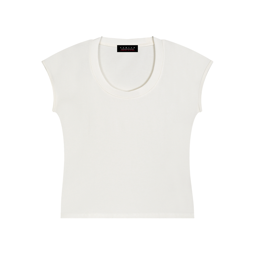 Bride of Christ Baby Tee — Off-White — chest side flat lay