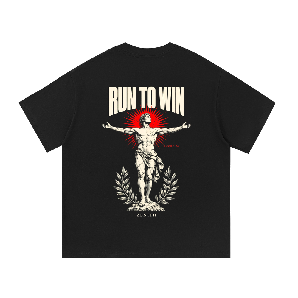Run To Win Tee — Black — back print