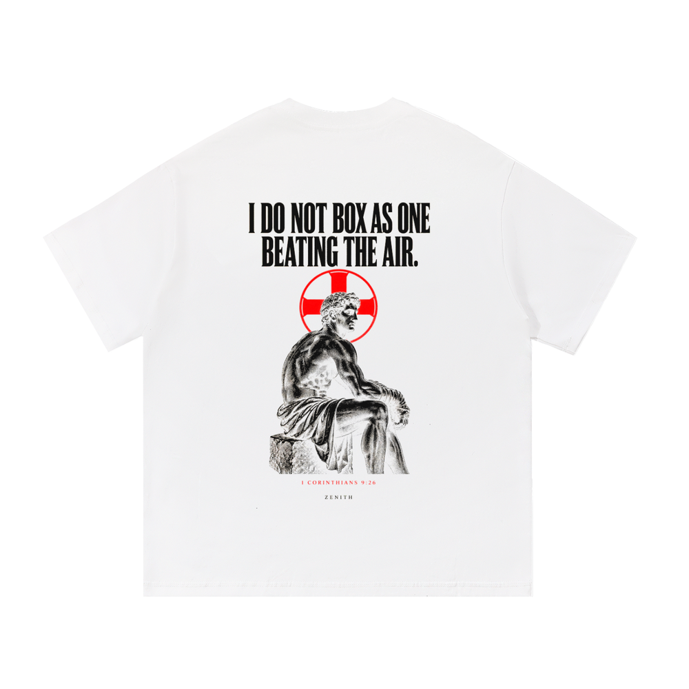 Not Beating The Air Tee — White — back print