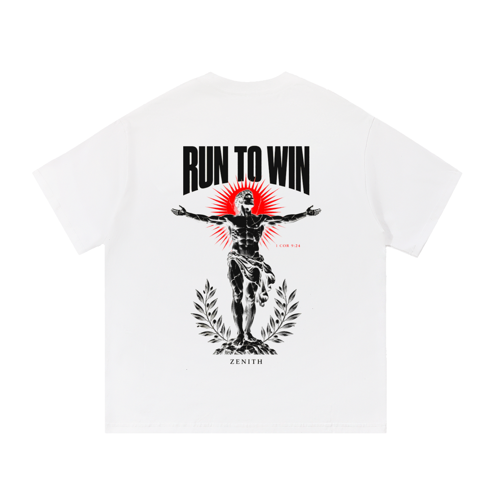 Run To Win Tee — White — back print