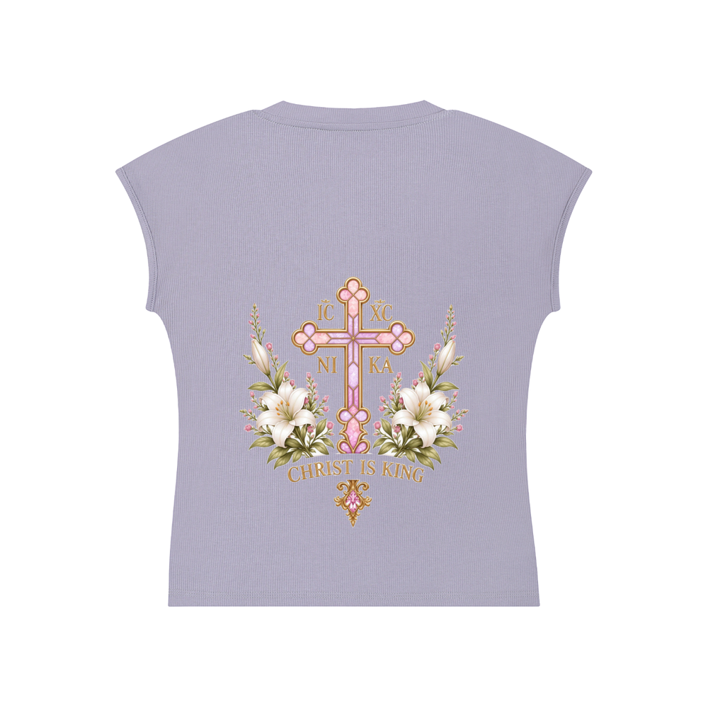 Daughter of Christ Baby Tee — Lavender Grey — back print