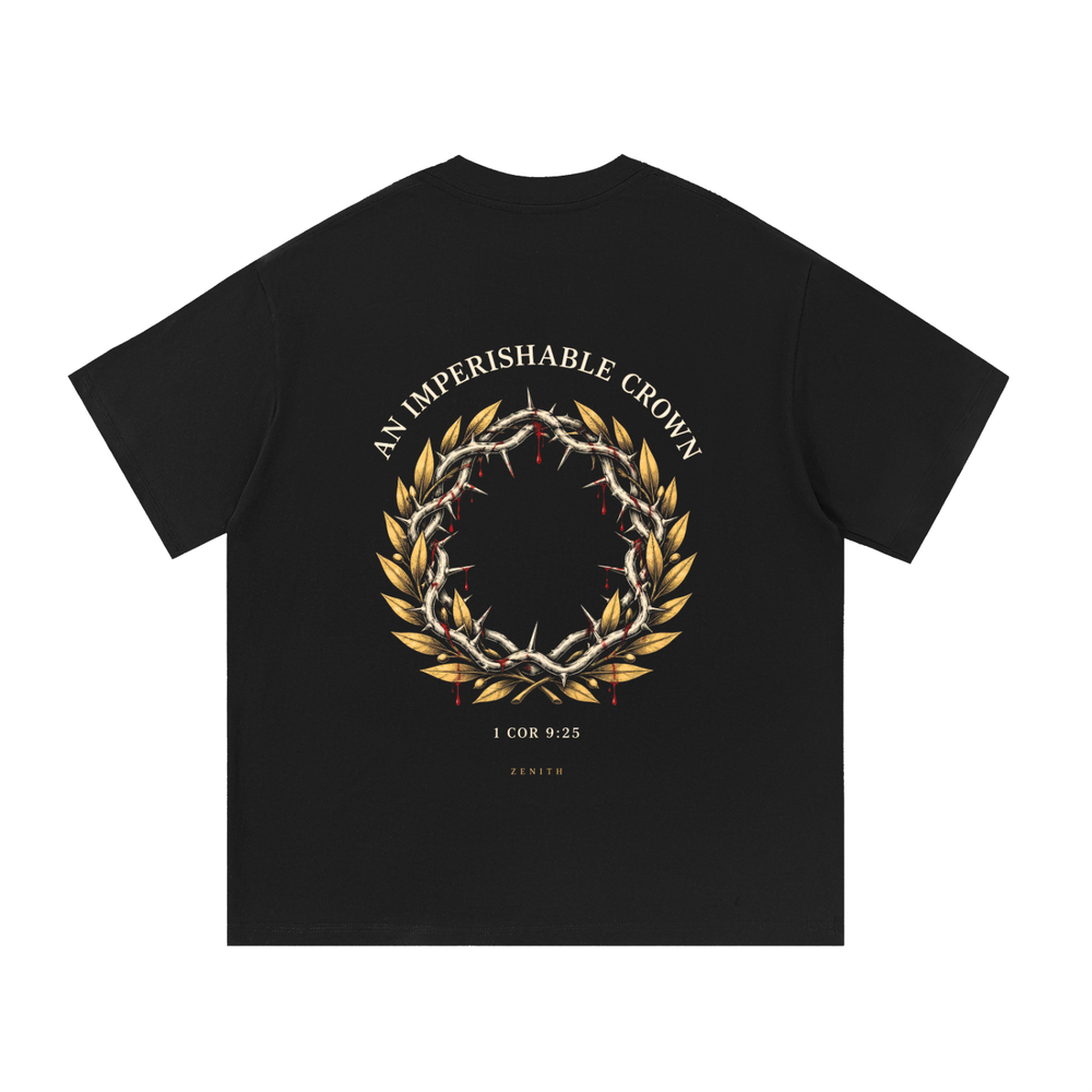Imperishable Crown Tee — Black — back print
