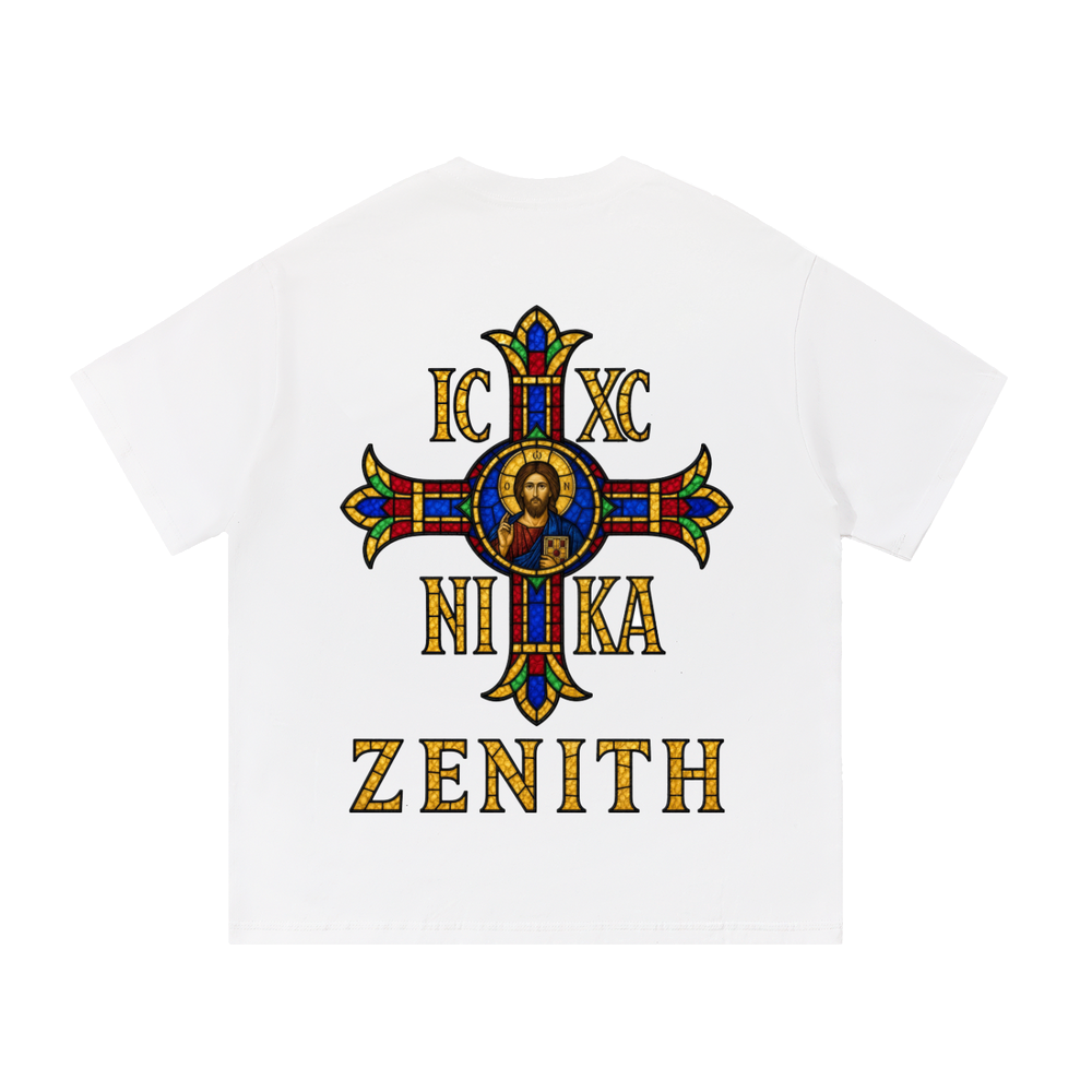 IC XC NIKA Stained Glass Tee — White — back print