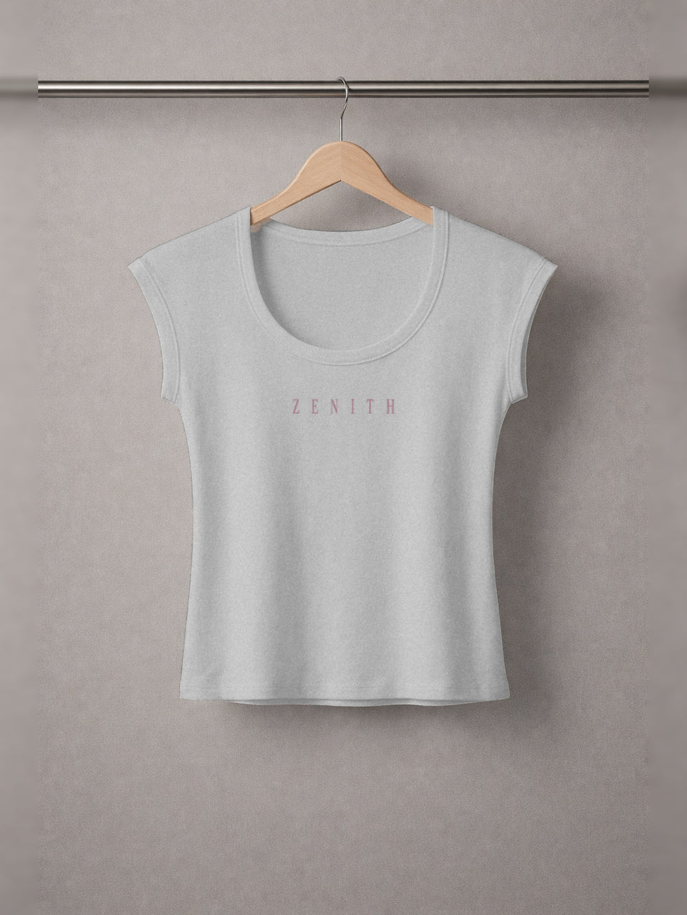 Bride of Christ Baby Tee — Heather Grey — chest side, studio hanger