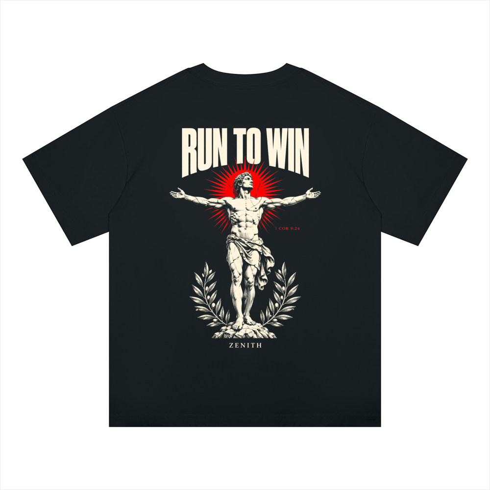 Run To Win Tee — Black — oversized fit, back print