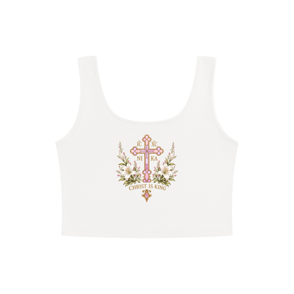 Theotokos Cropped Tank — Off-White — back print