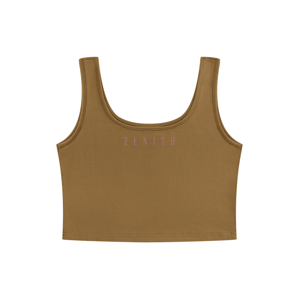 Theotokos Cropped Tank — Brown — chest side flat lay