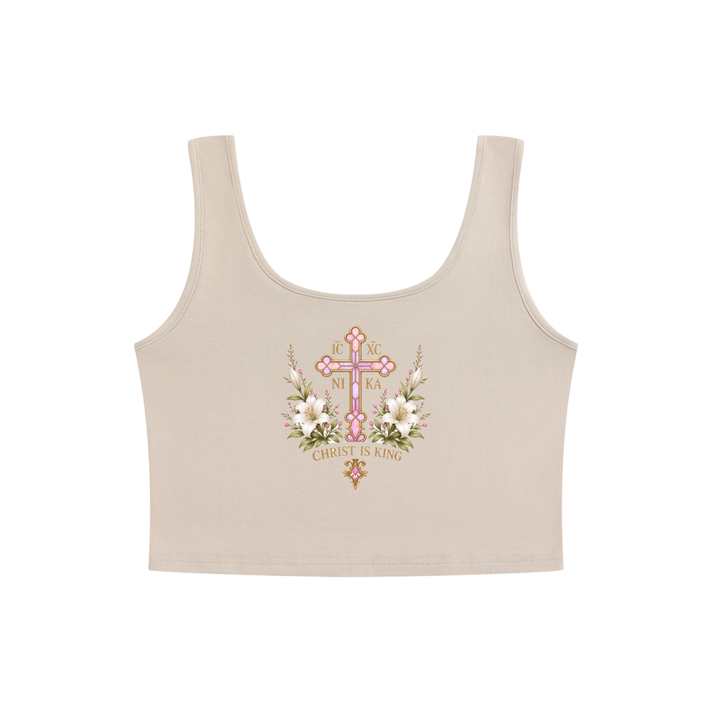 Theotokos Cropped Tank — Apricot — back print