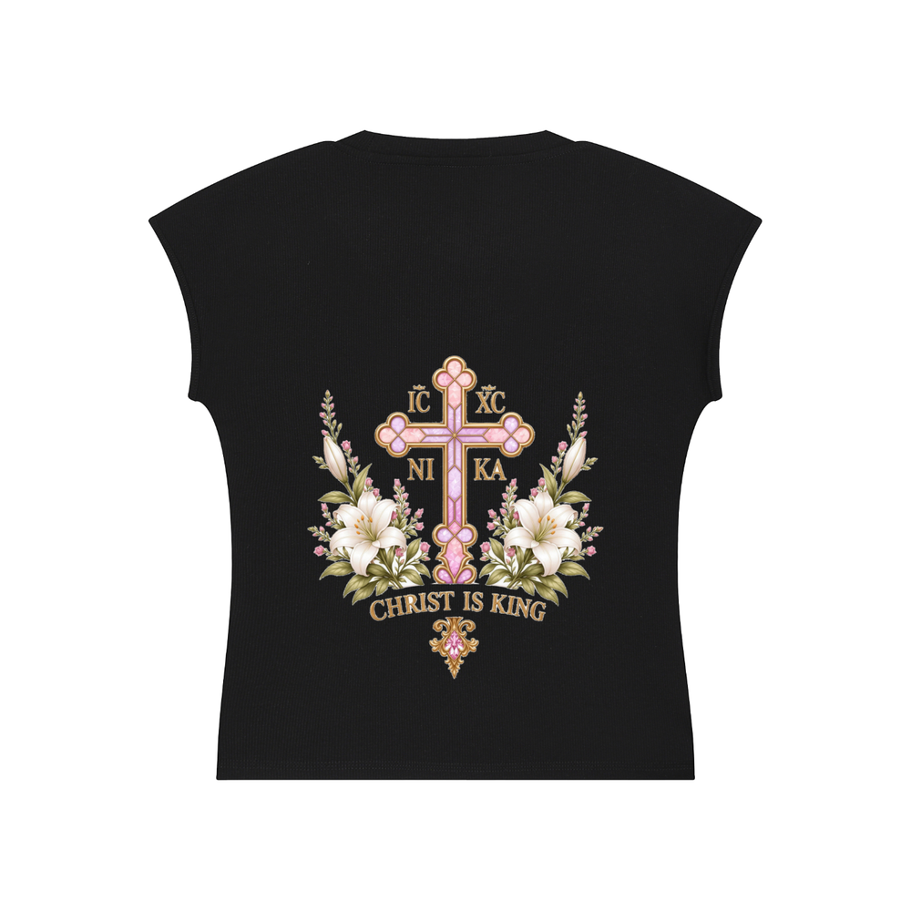 Daughter of Christ Baby Tee — Onyx Black — back print
