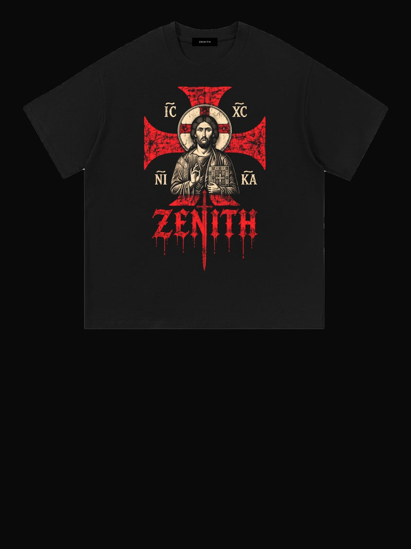 ZENITH Eucharist Tee, IC XC NIKA Pantocrator print, CHRIST IS KING collection, mobile hero