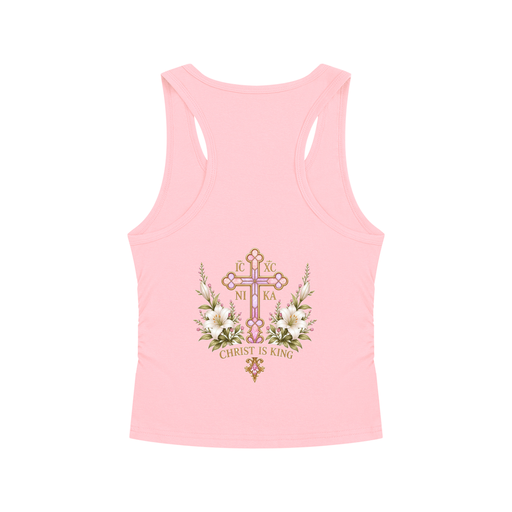 Handmaid of the Lord Ruched Tank — Blush Pink — back print