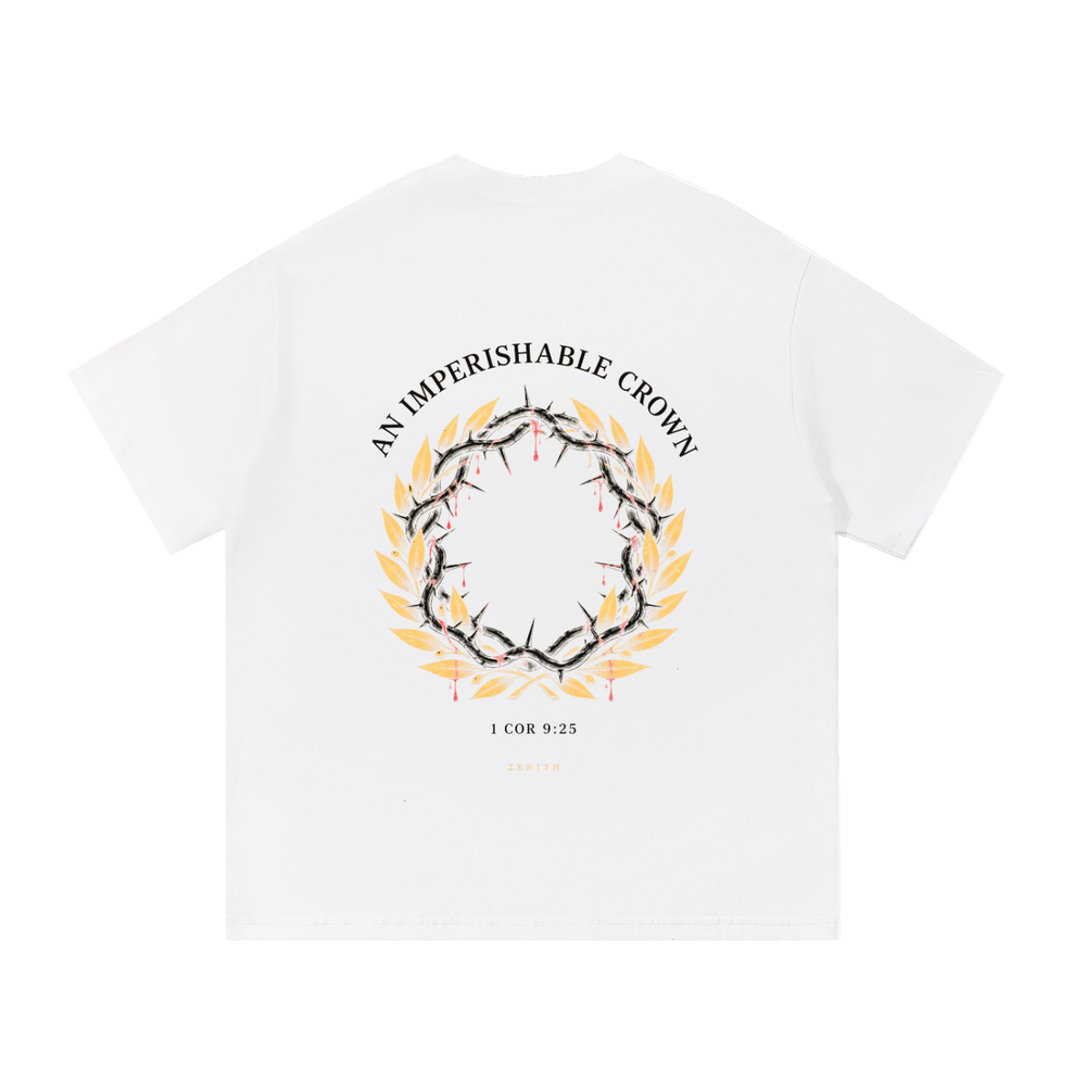 Imperishable Crown Tee — White — back print