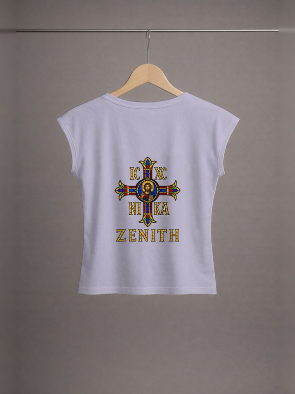 Bride of Christ Baby Tee — Lavender Grey — back print, studio hanger